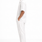Side view of pearl white linen half sleeves shirt and pants for men