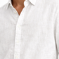 Close-up of premium pearl white linen fabric texture on men’s shirt