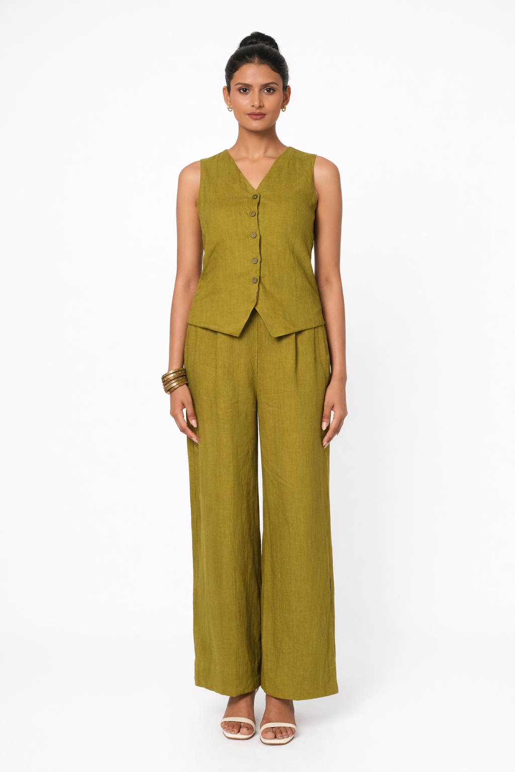Piyari Linen Vest Set – Women’s Linen Outfit Set Front View