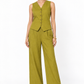 Piyari linen vest set for women in olive green