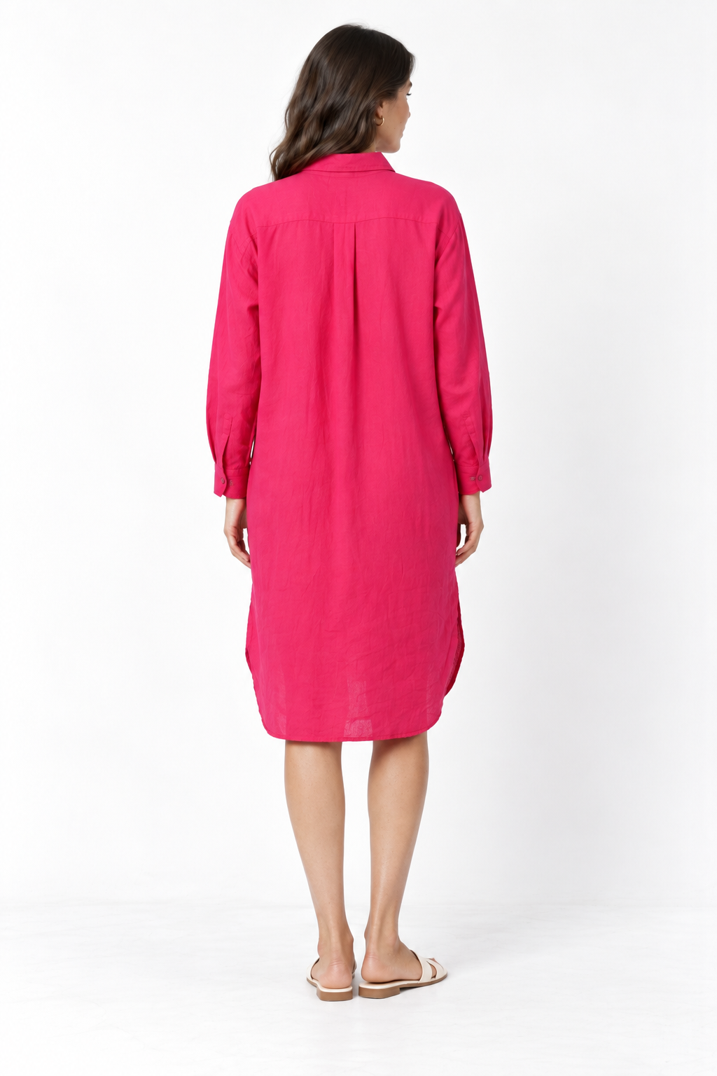 Rajmala women's pink linen shirt dress back view