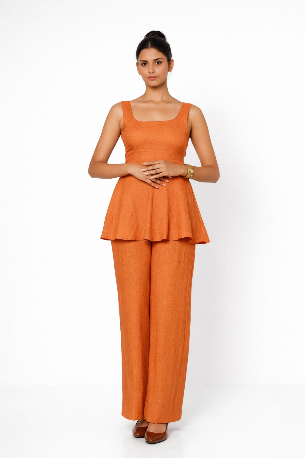 Rajtima Linen Peplum Set – Women’s Stylish Linen Outfit Set Front View