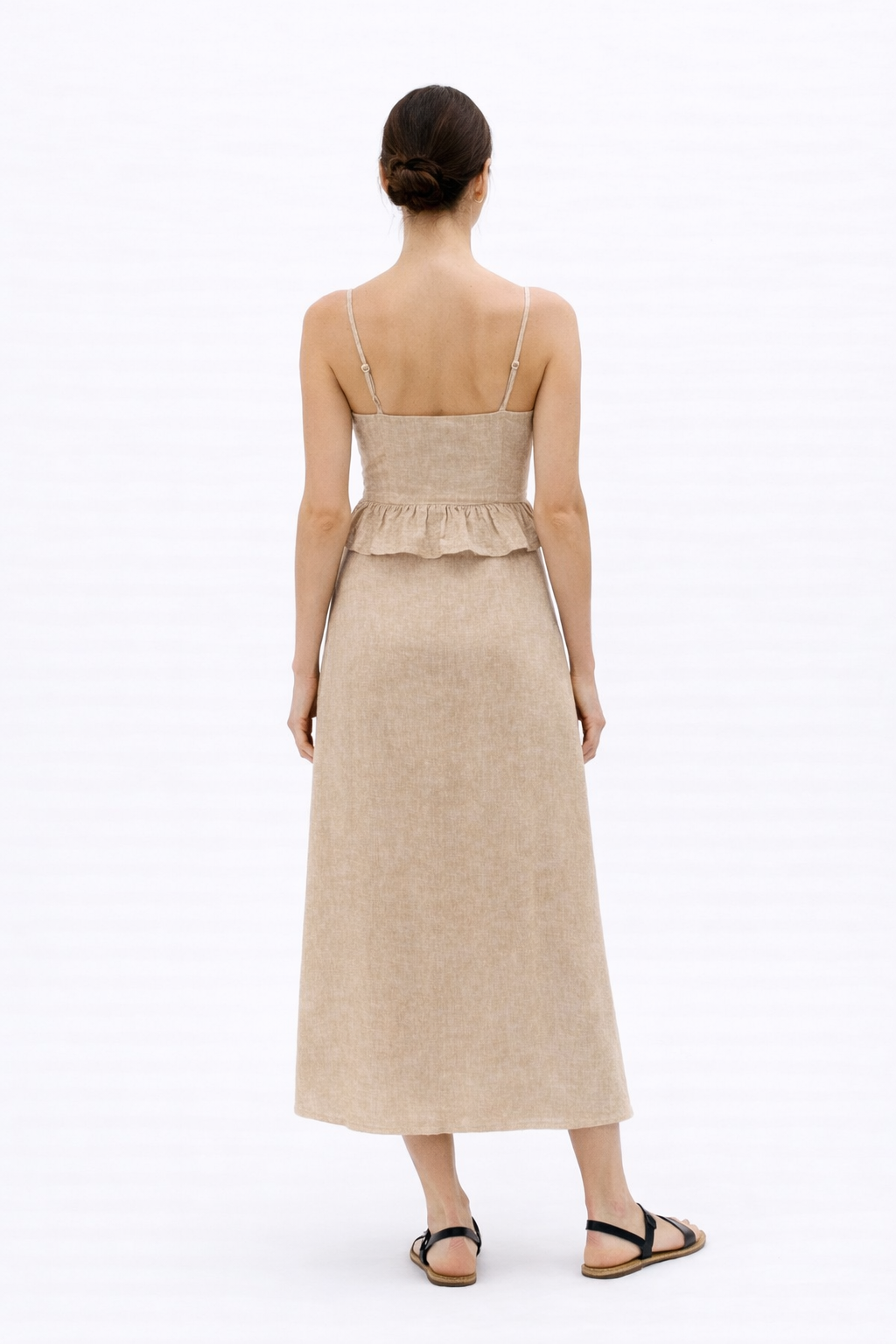 Back view of Raw Terra Linen Set showing half elastic waist skirt