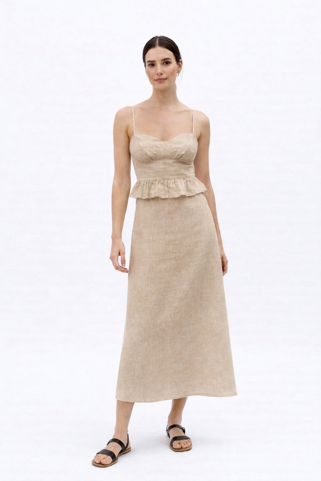 Raw Terra Linen Set in earthy natural undyed linen – front view