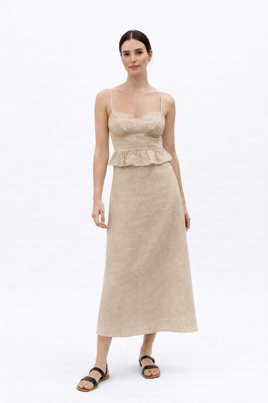 Raw Terra Linen Set in earthy natural undyed linen – front view