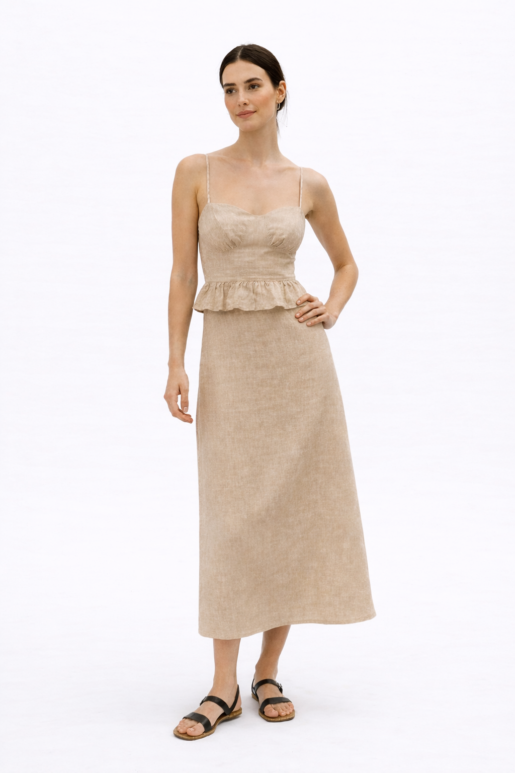 Raw Terra Linen Set in earthy natural undyed linen – posed