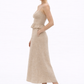 Side view of Raw Terra undyed linen peplum top and midi skirt set