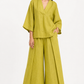 Riwaayat green linen co-ord set for women with satin border