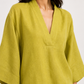 Riwaayat linen top with relaxed V-neck and wide sleeves