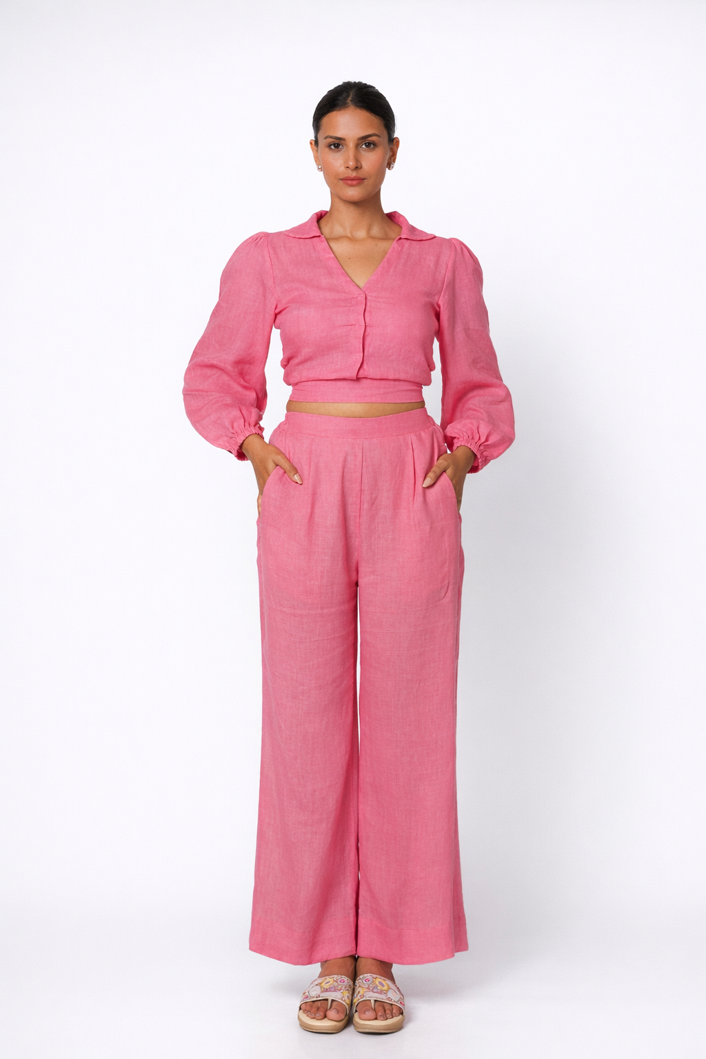Rosa Linen Tie Back Set – Women’s Pink Linen Outfit Set Front View
