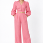 Rosa Linen Tie Back Set – pink linen set for women, front view