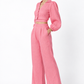 Rosa Linen Tie Back Set – pink linen co-ord set for women, 45 degree side view