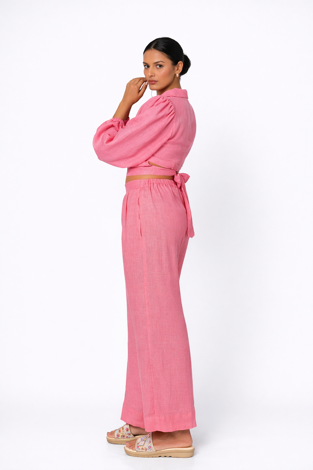 Rosa Linen Tie Back Set – Women’s Pink Linen Outfit Set Side View