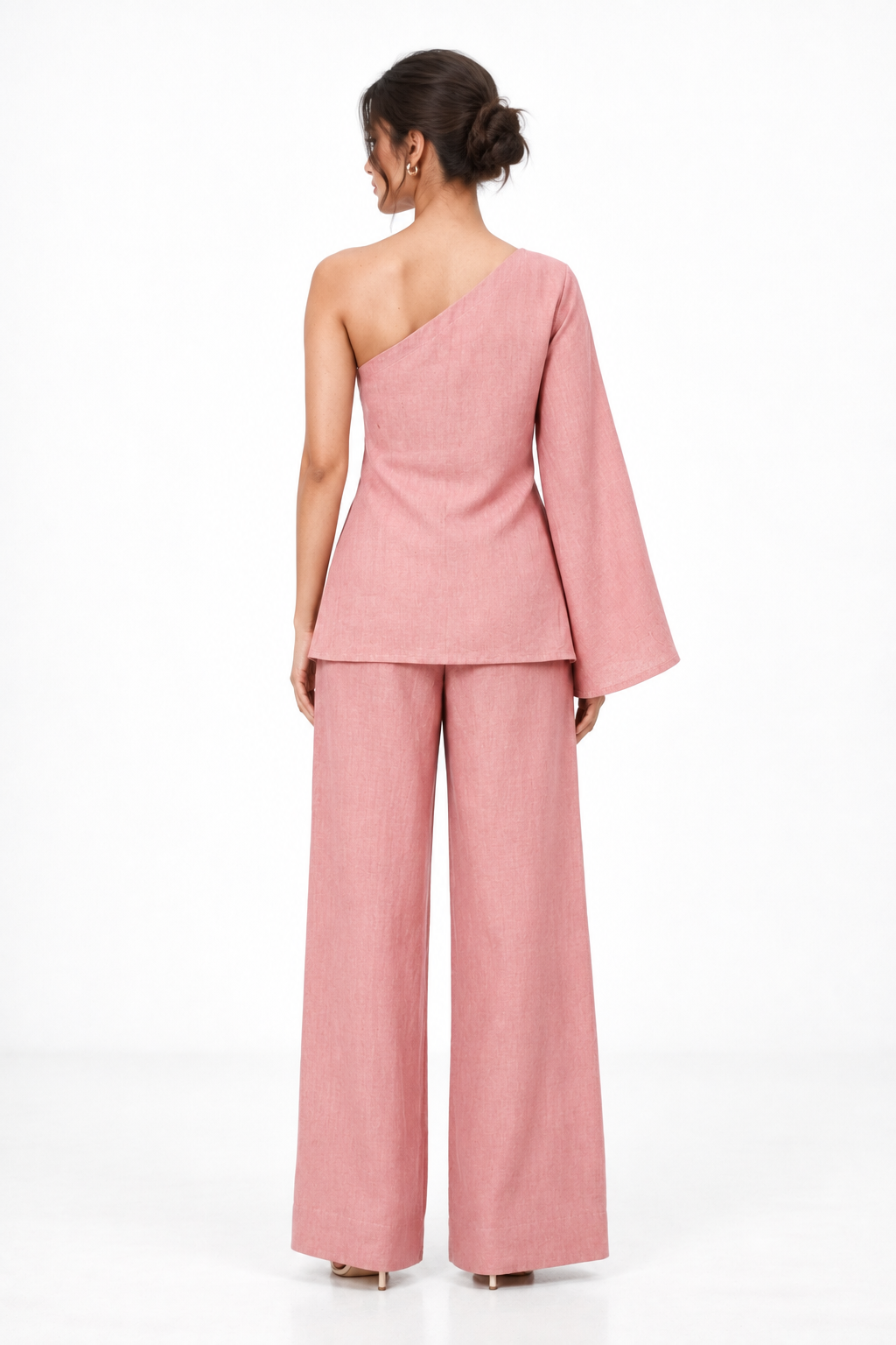 Rozmay one shoulder linen set for women, full back view