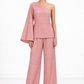 Rozmay one shoulder linen set for women in dusty rose, front view