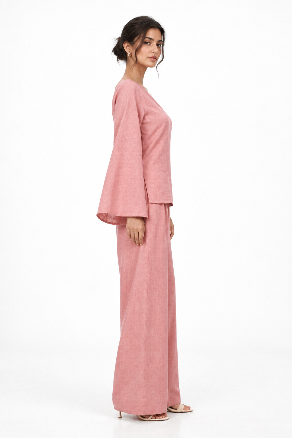 Rozmay one shoulder linen set for women, full side view
