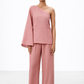 Rozmay One Shoulder Linen Set – Women’s Linen Outfit Set Front View