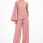 Rozmay dusty rose one shoulder linen set for women, front pose