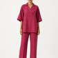 Ruhani deep rhubarb linen set for women with relaxed tunic and straight-leg trousers