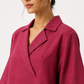 Ruhani linen set neckline and lapel detail in deep rhubarb
