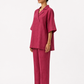 Ruhani deep rhubarb linen set for women, side view