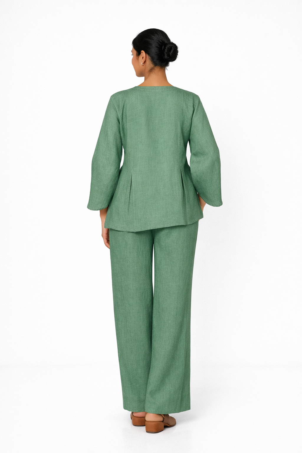 Sadabar Sage Green Linen Set – Women’s Linen Outfit Co-Ord Back View