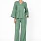 Sadabar sage green linen set for women front view
