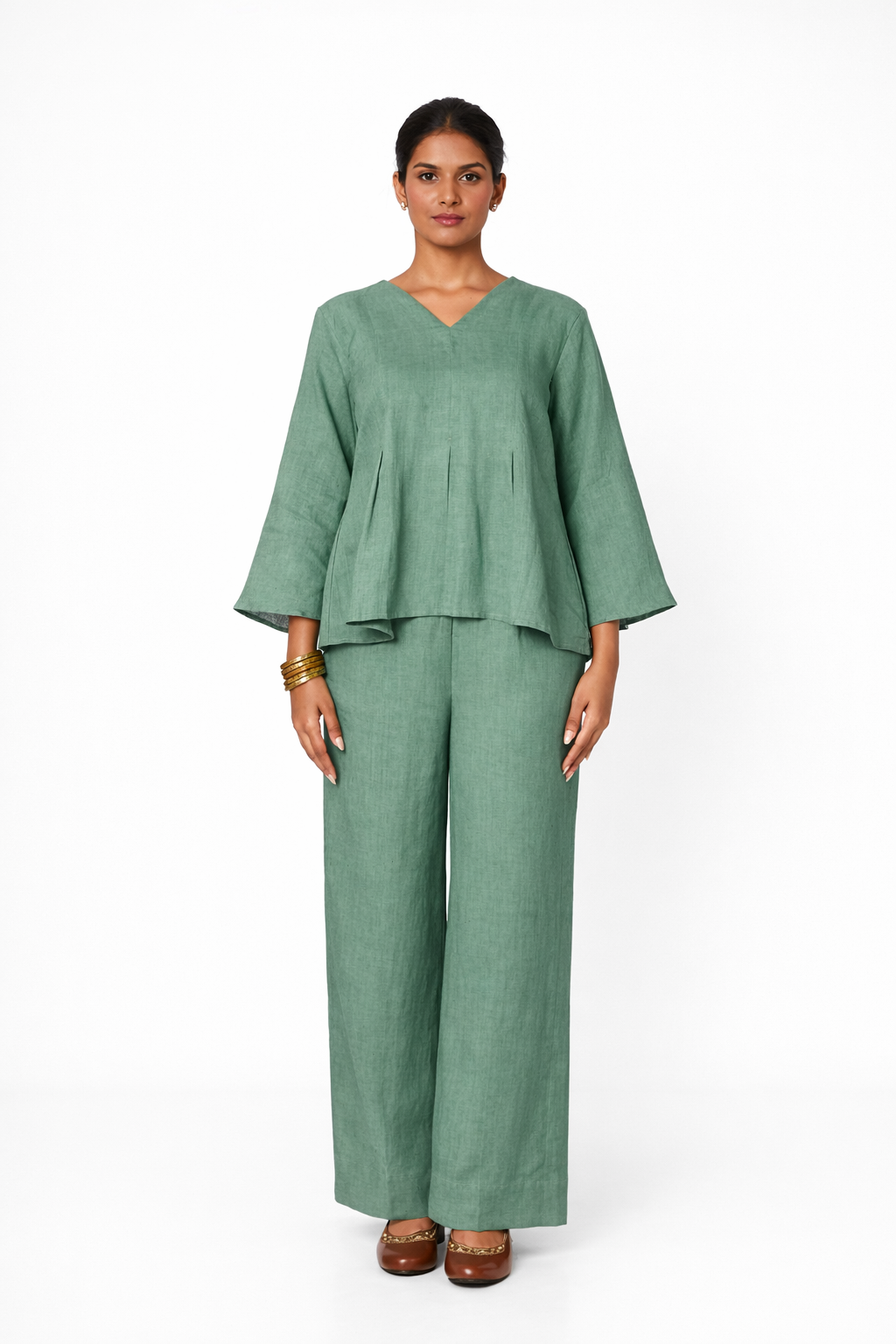 Sadabar Sage Green Linen Set – Women’s Linen Outfit Co-Ord Front View