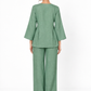 Sadabar sage green linen set for women back view