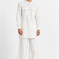Full-length view of the Safed Linen Kurta Set for Men showcasing the long white kurta and matching relaxed wide-leg trousers.