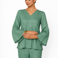 Sage Green Linen Set Top with V-Neck and Bell Sleeves – Women’s Linen Outfit