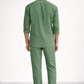 Back view of sage green linen kurta set for men