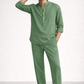 Sage green short kurta linen set for men with relaxed fit