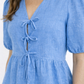 Close-up of pure linen fabric texture on Santorini Sky top