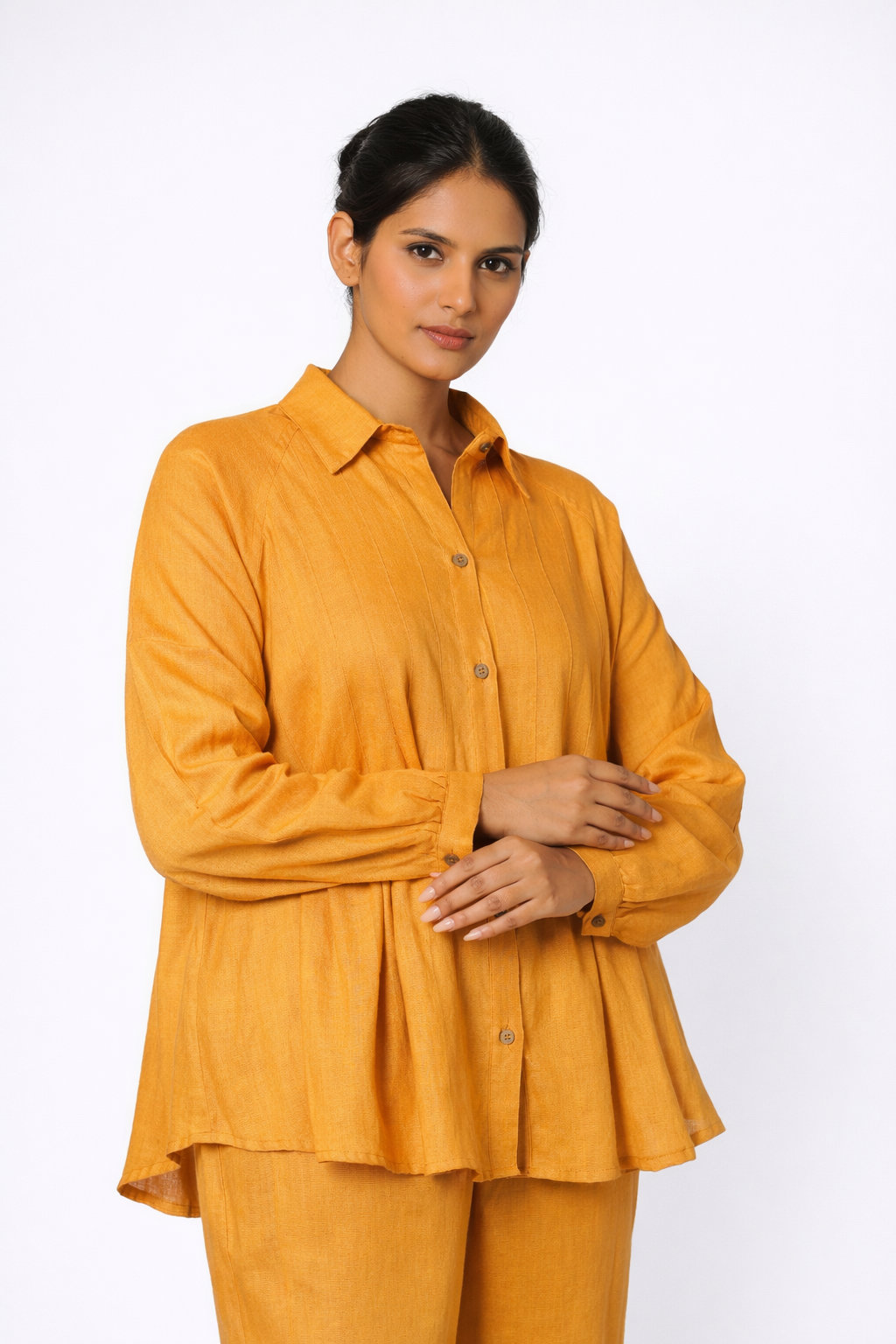 Pin-Tuck Detail on Linen Shirt – Sarson Linen Outfit for Women