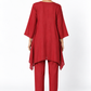 Shahibind Assymetric Linen Kurta Set for Women in red – back view