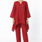 Shahibind Assymetric Linen Kurta Set for Women in red – front view