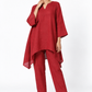 Shahibind Assymetric Linen Kurta Set for Women – red linen kurta set front pose