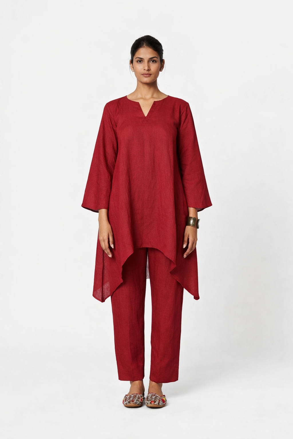 Shahibind Asymmetric Linen Kurta Set – Women’s Linen Outfit Set Front View