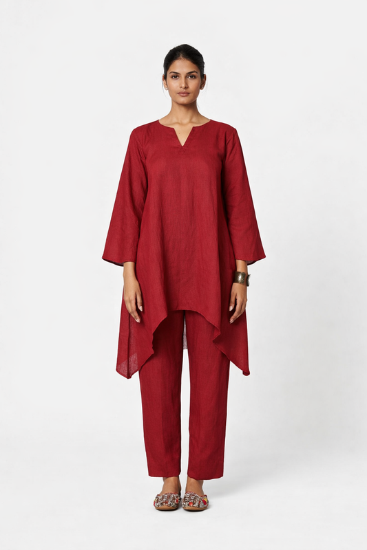 Shahibind Asymmetric Linen Kurta Set – Women’s Linen Outfit Set Front View