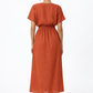 Shahmai terracotta linen midi dress for women back view