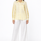 Sunshine yellow linen shirt with satin detailing for women, front view