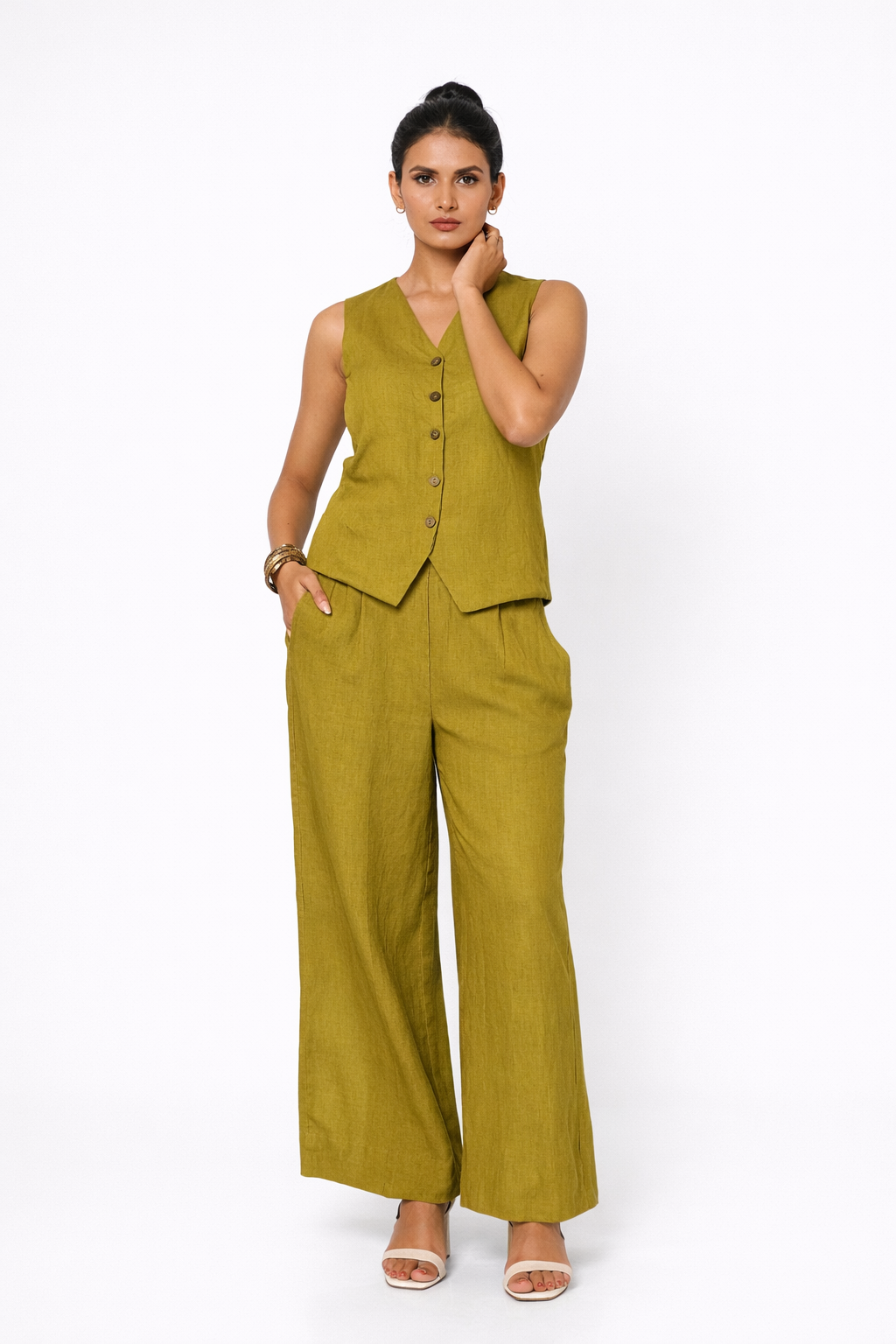 Tailored Linen Vest Co-Ord Set – Linen Set for Women