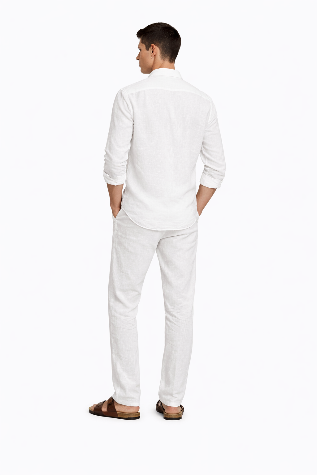 Back view of Taj Pure Linen Set for men in white