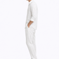 Side view of white pure linen shirt and trouser set for men