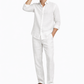 Men styling white linen co-ord set for summer and resort wear