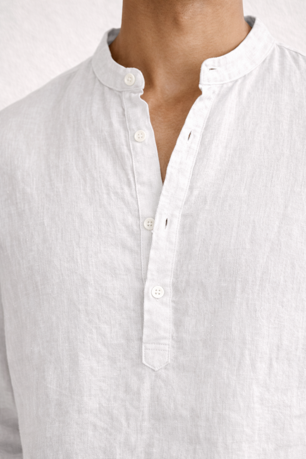 Close-up of pure linen fabric texture on Taj Safa short kurta