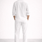 Back view of Taj Safa white linen short kurta set for men
