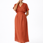 Shahmai Linen Dress – Terracotta Midi Linen Dress for Women Front View