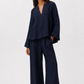 Front relaxed view of Twilight Navy Linen Set for Women crafted from breathable 100% pure linen.